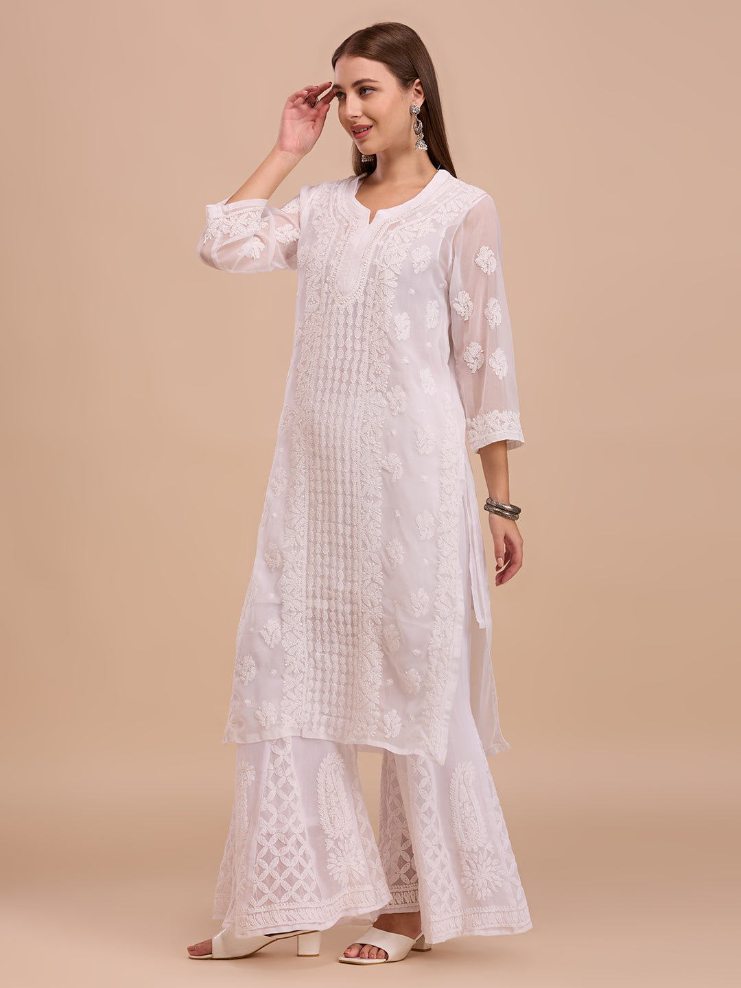 White Georgette Lucknowi Chikankari Kurta