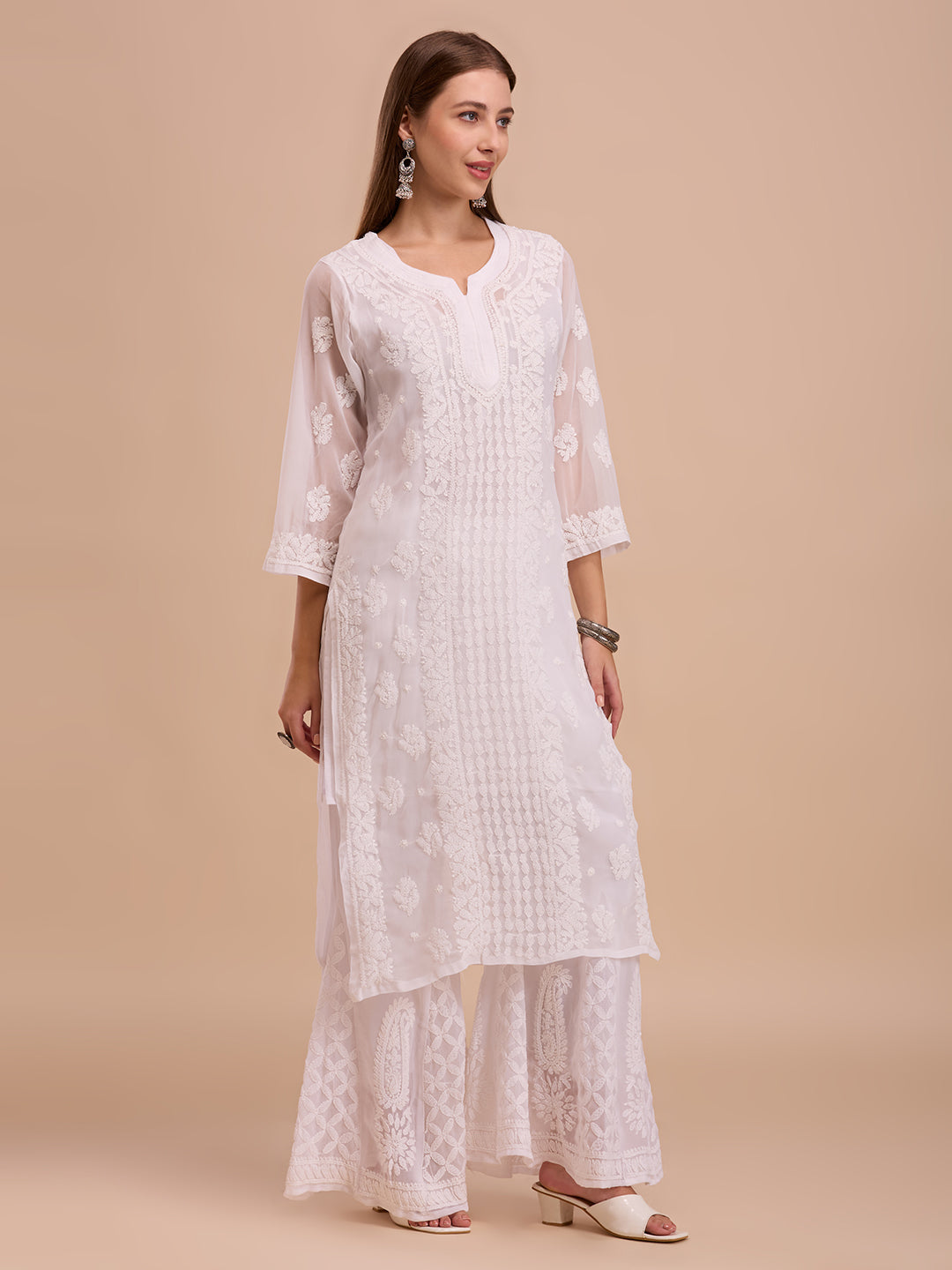 White Georgette Lucknowi Chikankari Kurta