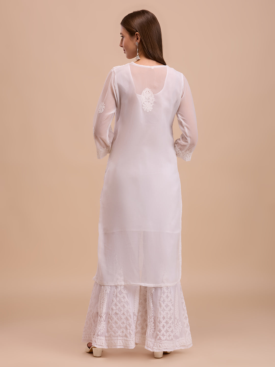 White Georgette Lucknowi Chikankari Kurta