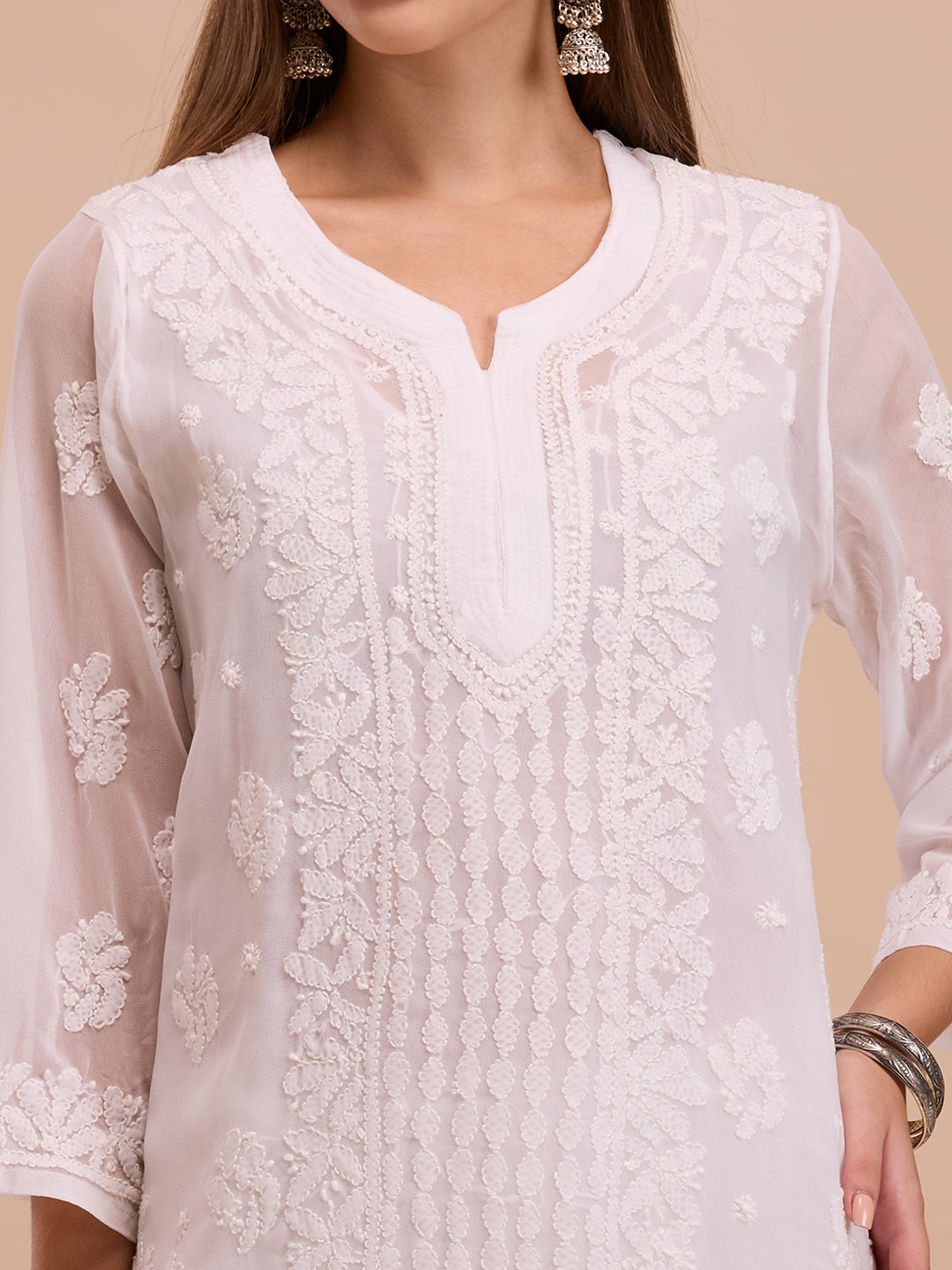 White Georgette Lucknowi Chikankari Kurta
