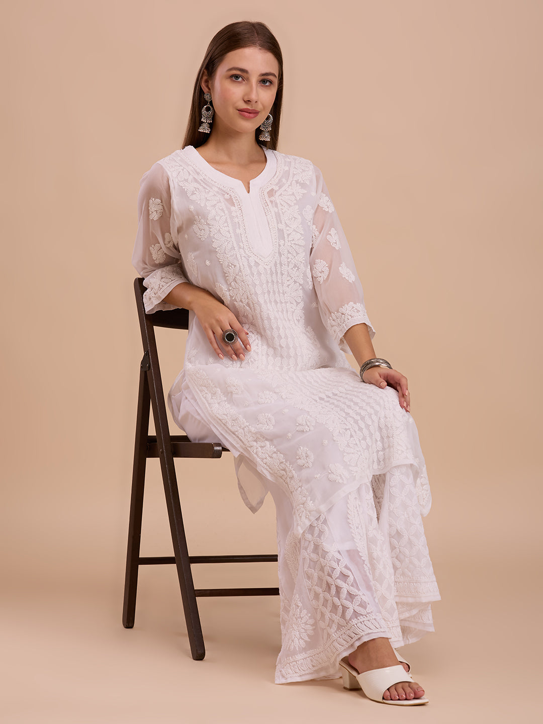 White Georgette Lucknowi Chikankari Kurta