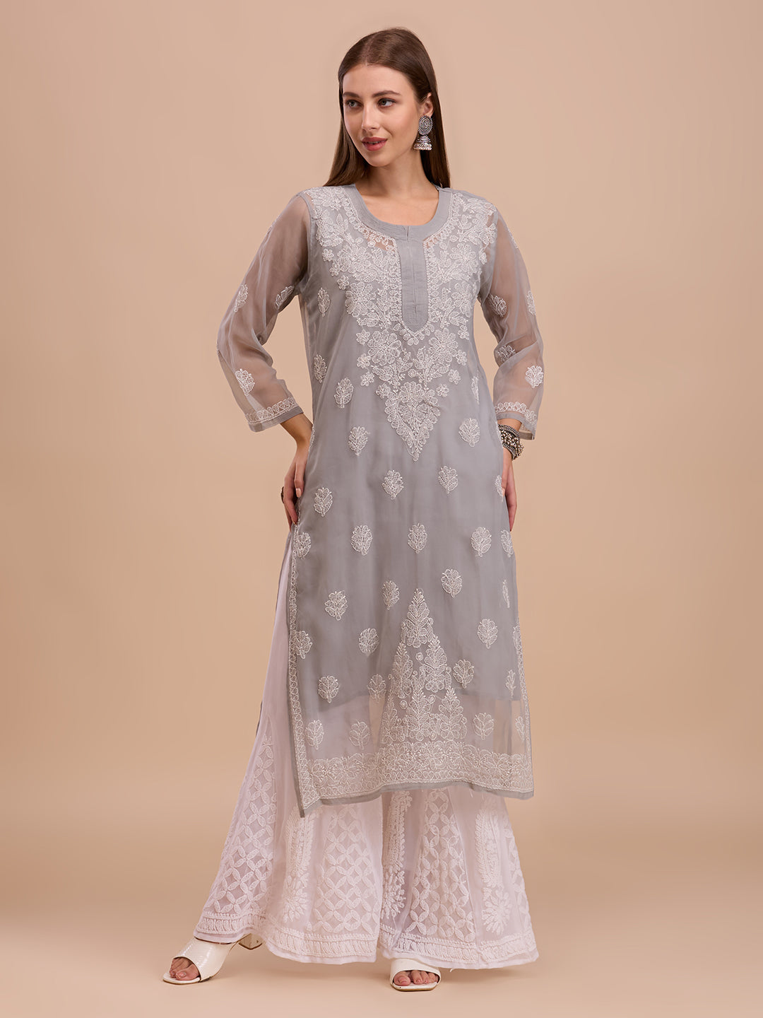 Grey Georgette Lucknowi Chikankari Kurta