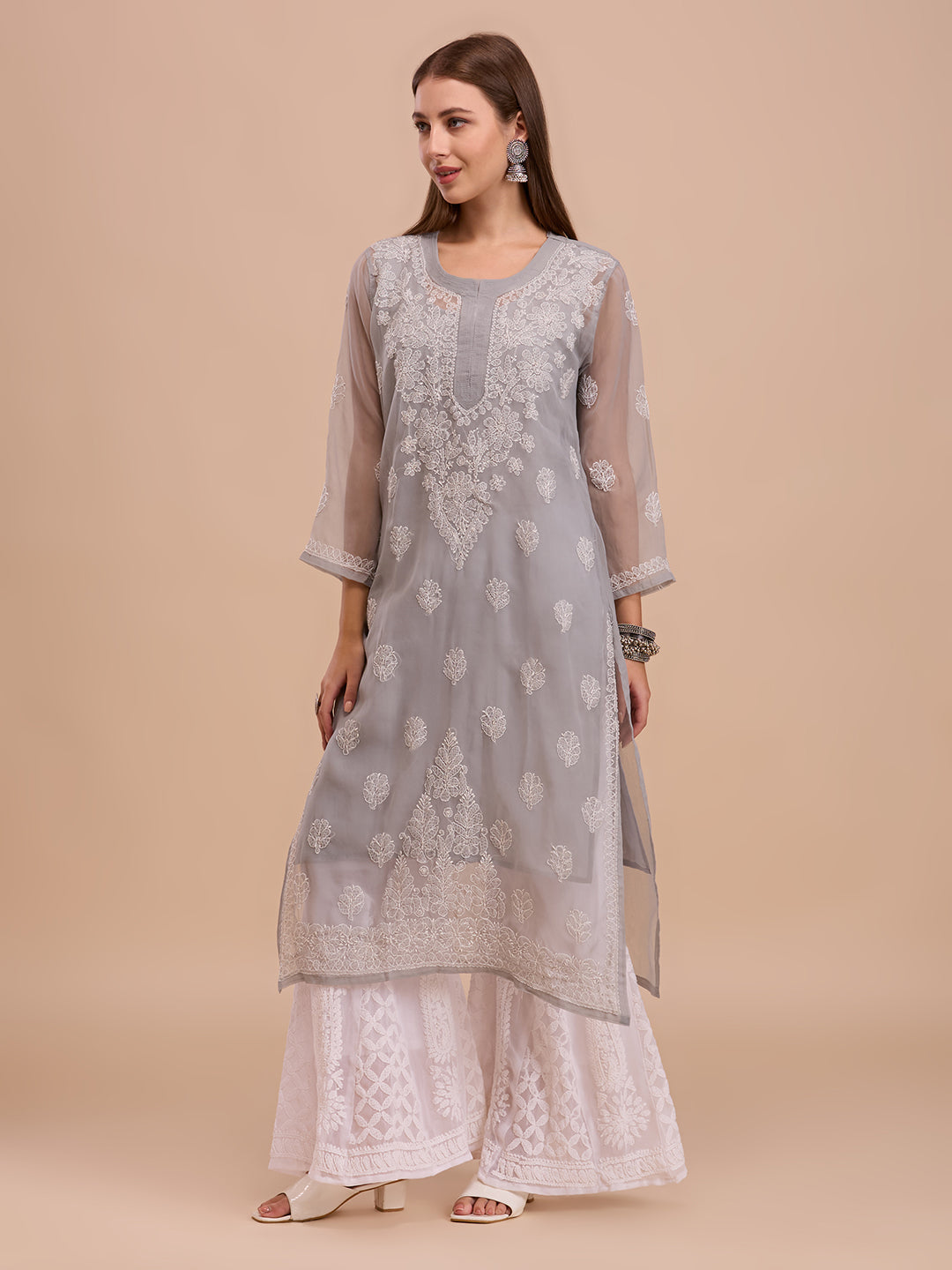 Grey Georgette Lucknowi Chikankari Kurta