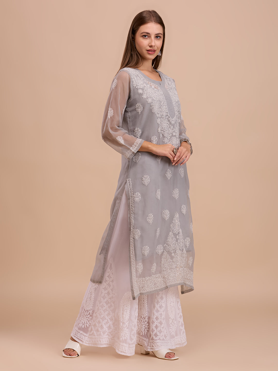 Grey Georgette Lucknowi Chikankari Kurta