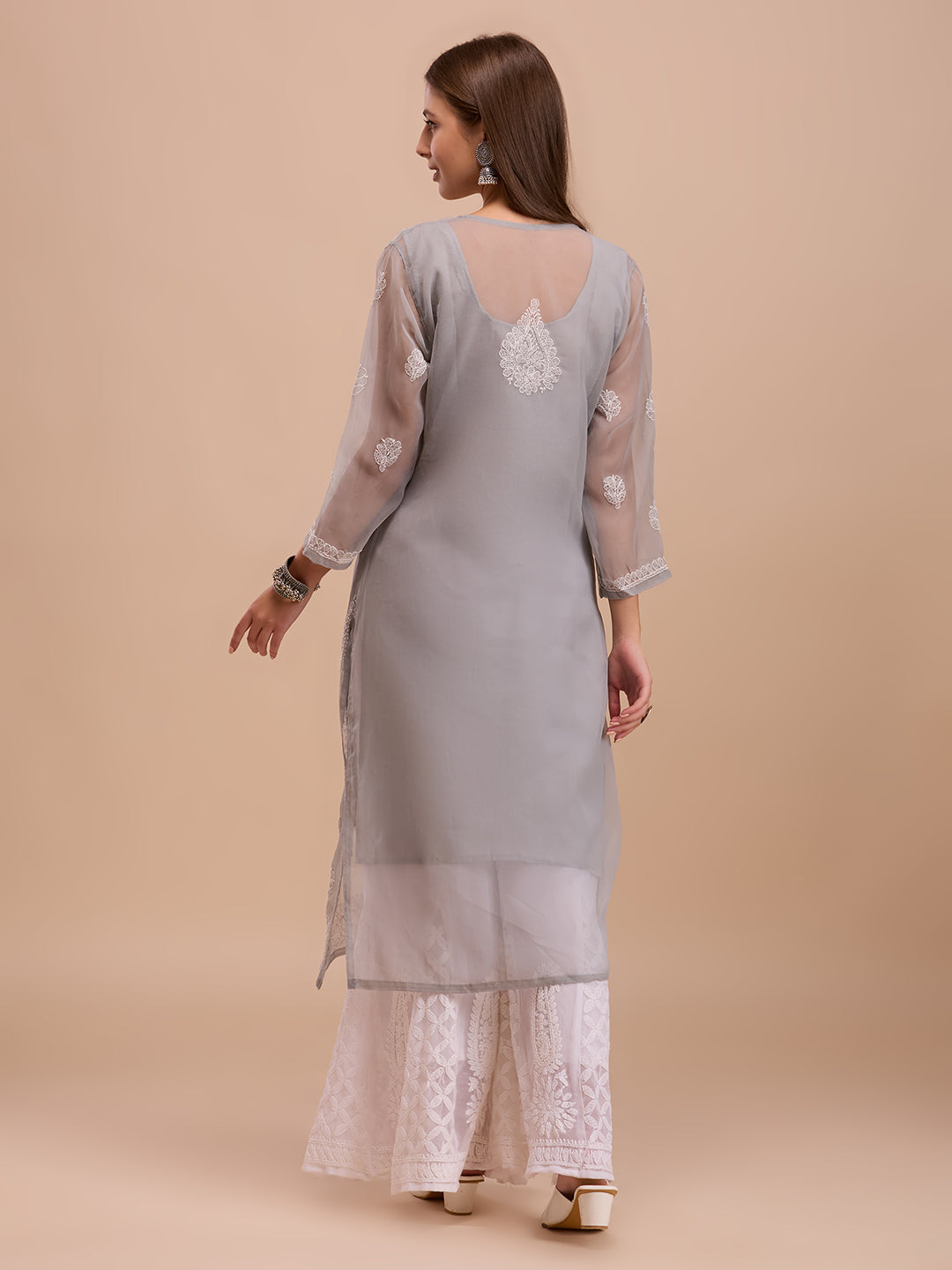 Grey Georgette Lucknowi Chikankari Kurta