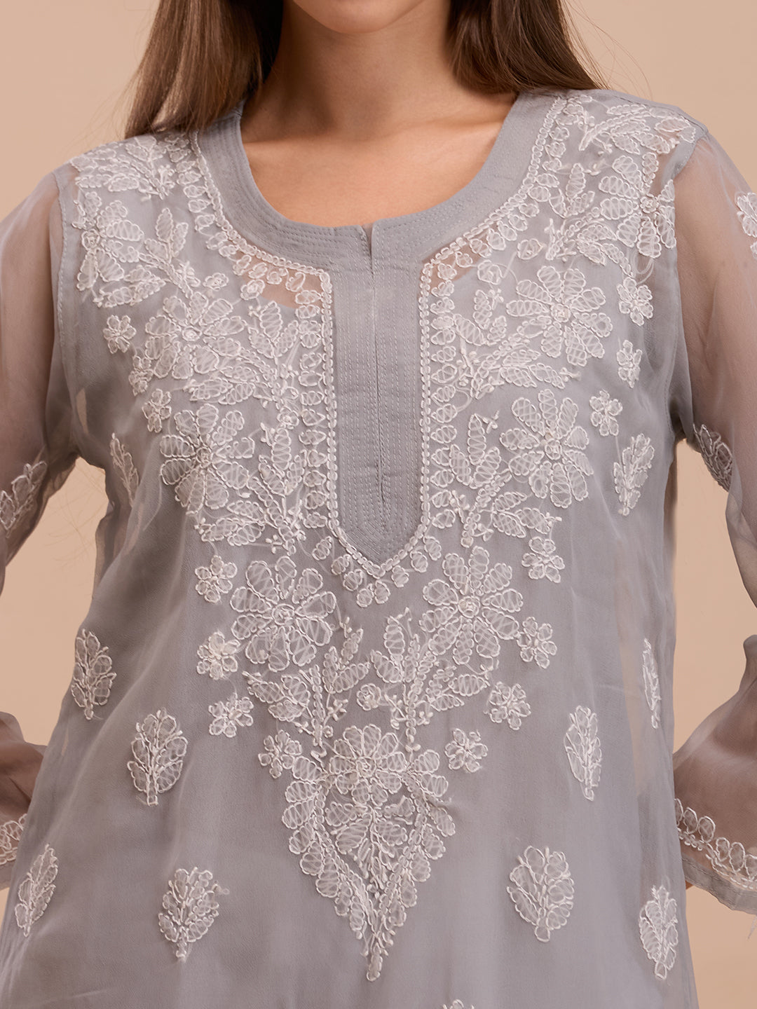 Grey Georgette Lucknowi Chikankari Kurta