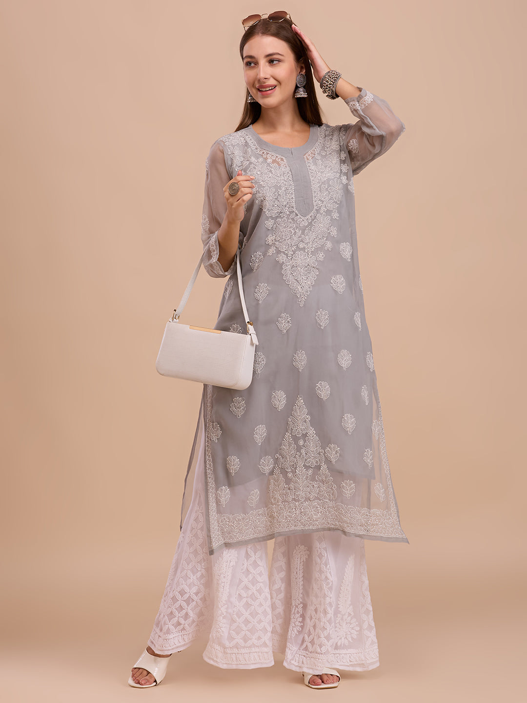 Grey Georgette Lucknowi Chikankari Kurta