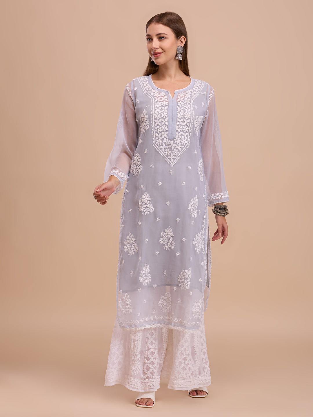 Greyish Lavender Georgette Lucknowi Chikankari Kurta