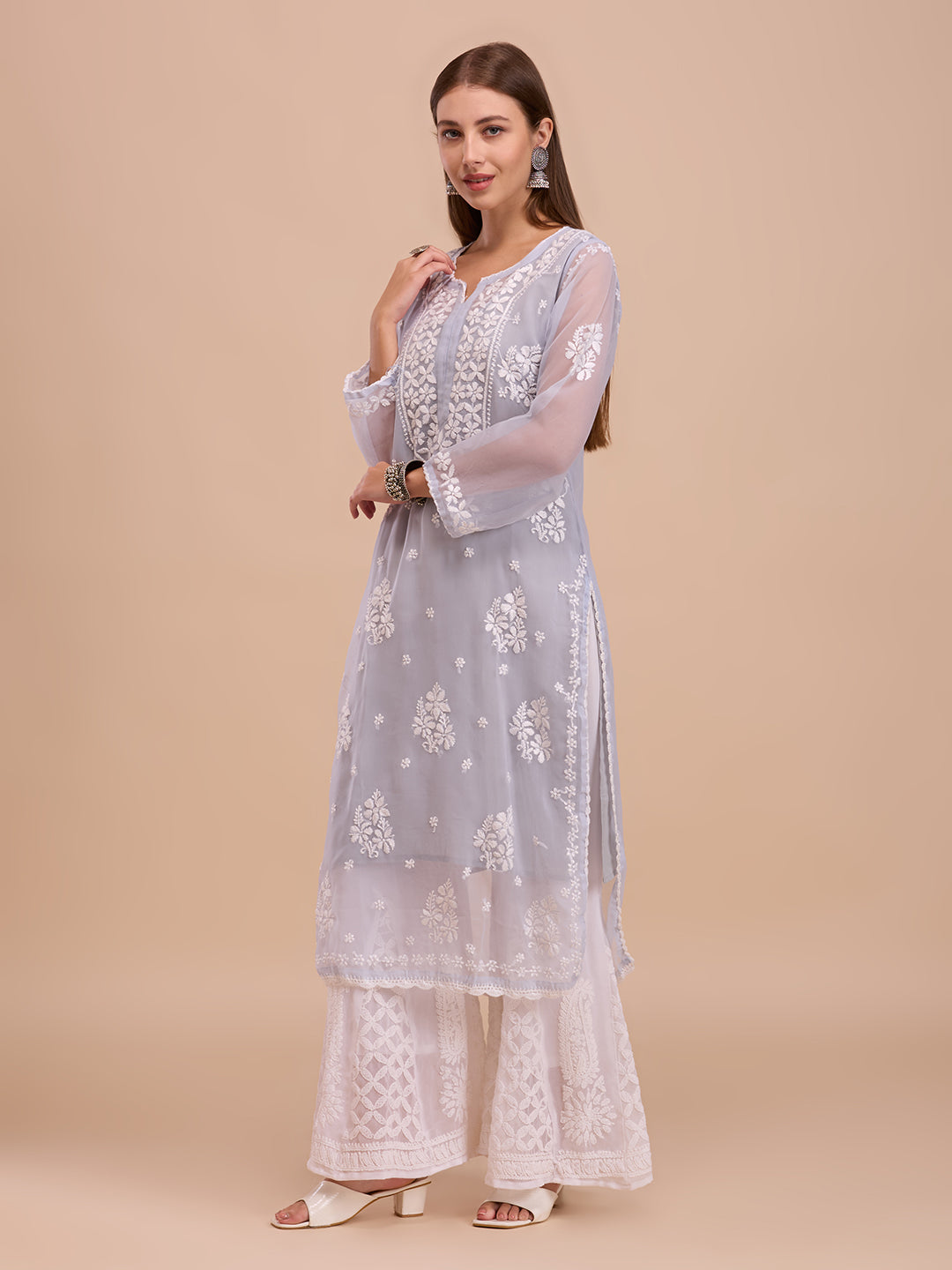 Greyish Lavender Georgette Lucknowi Chikankari Kurta