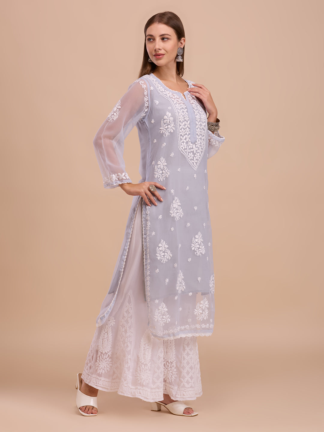 Greyish Lavender Georgette Lucknowi Chikankari Kurta