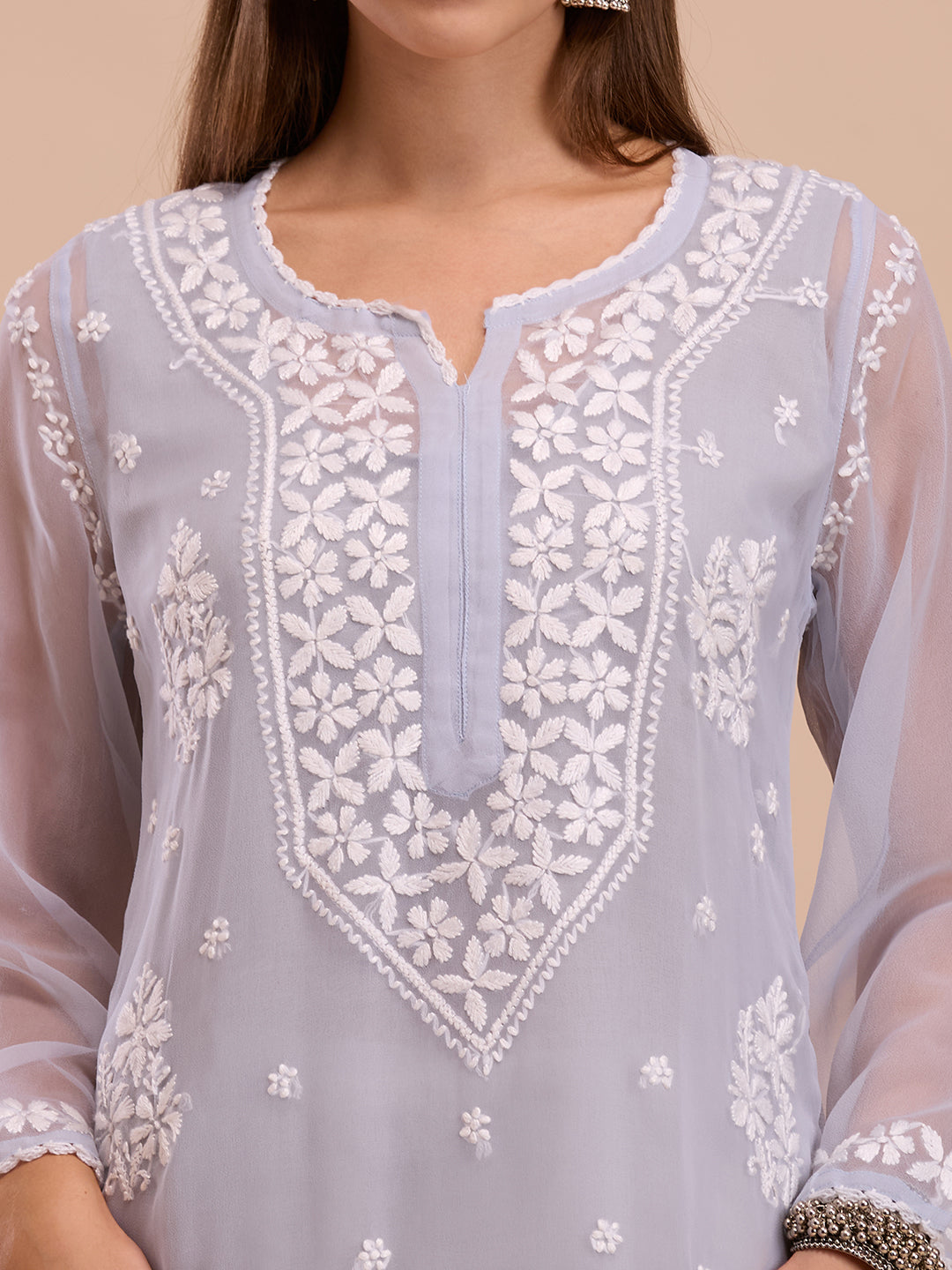 Greyish Lavender Georgette Lucknowi Chikankari Kurta