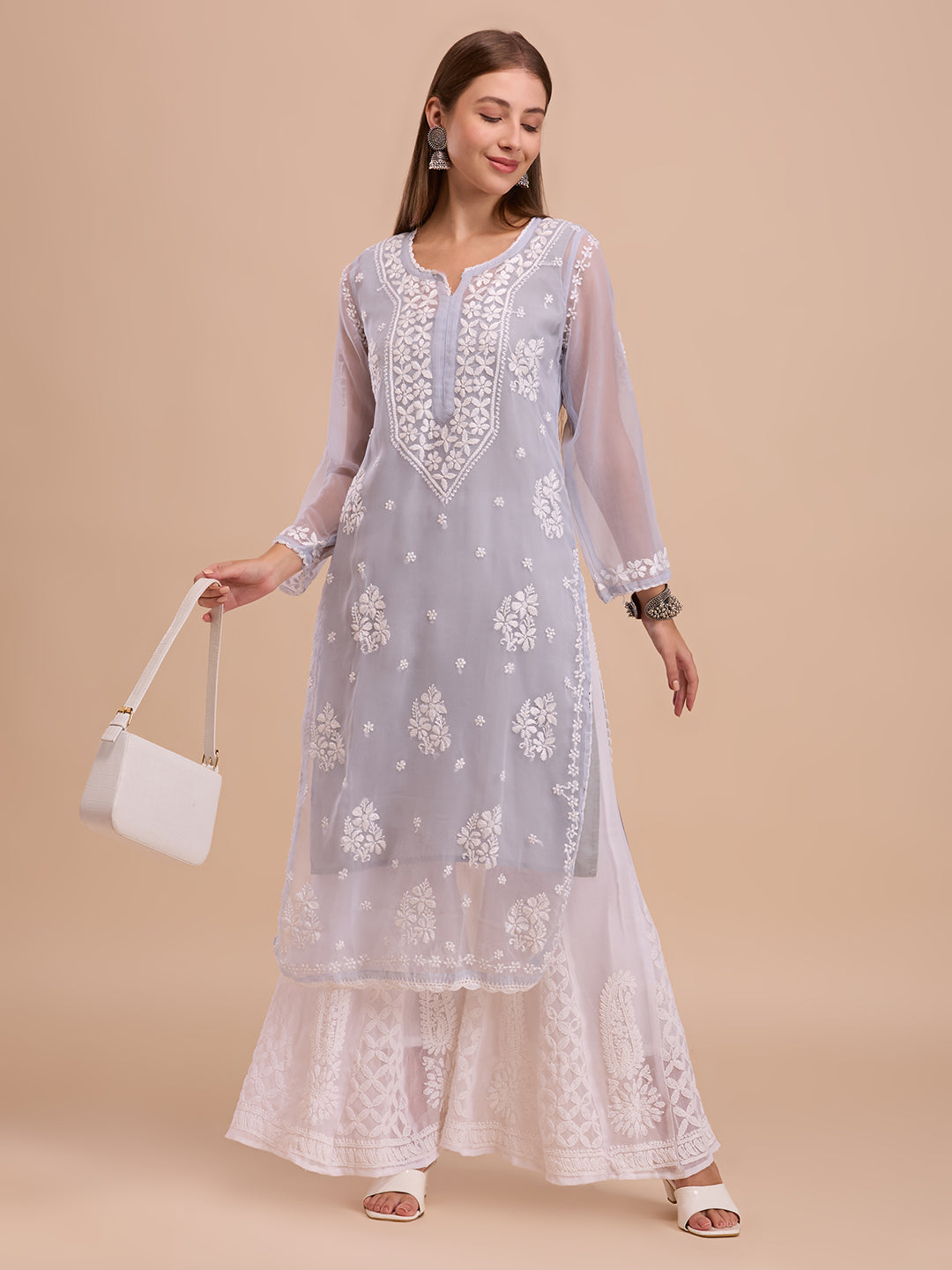Greyish Lavender Georgette Lucknowi Chikankari Kurta