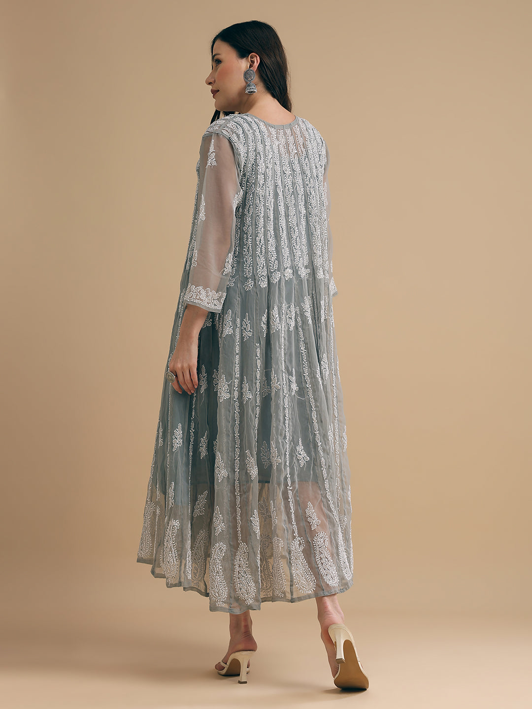 Grey 56 Kali Georgette Lucknowi Chikankari Gown