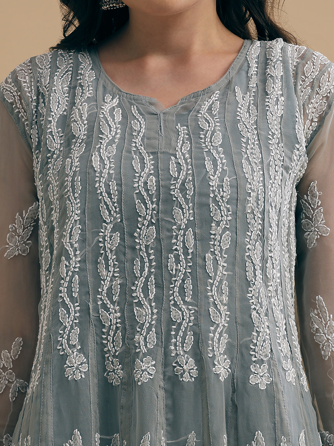 Grey 56 Kali Georgette Lucknowi Chikankari Gown