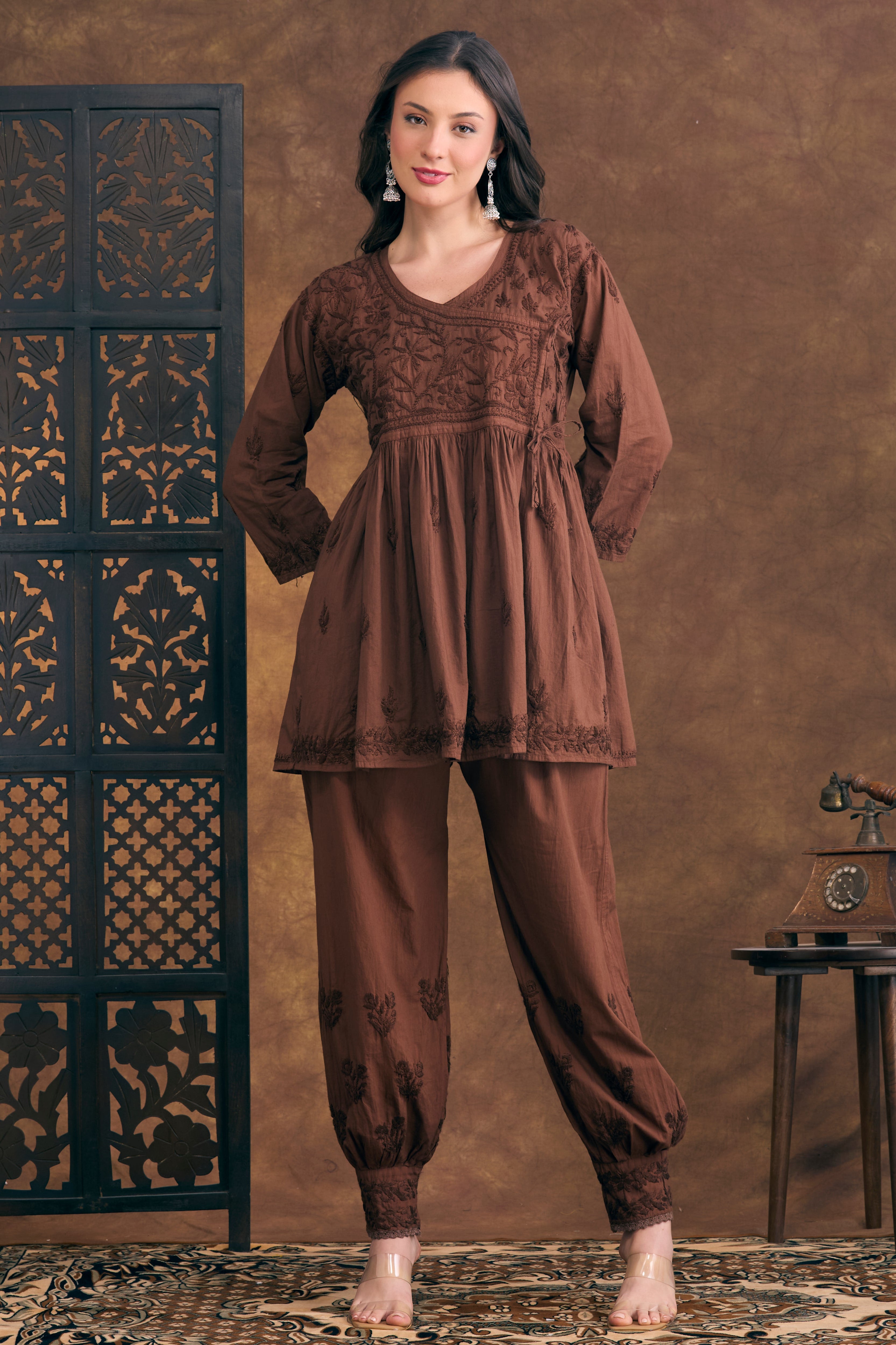Noor Jehan Earthy Brown Chikankari Two-Piece Set