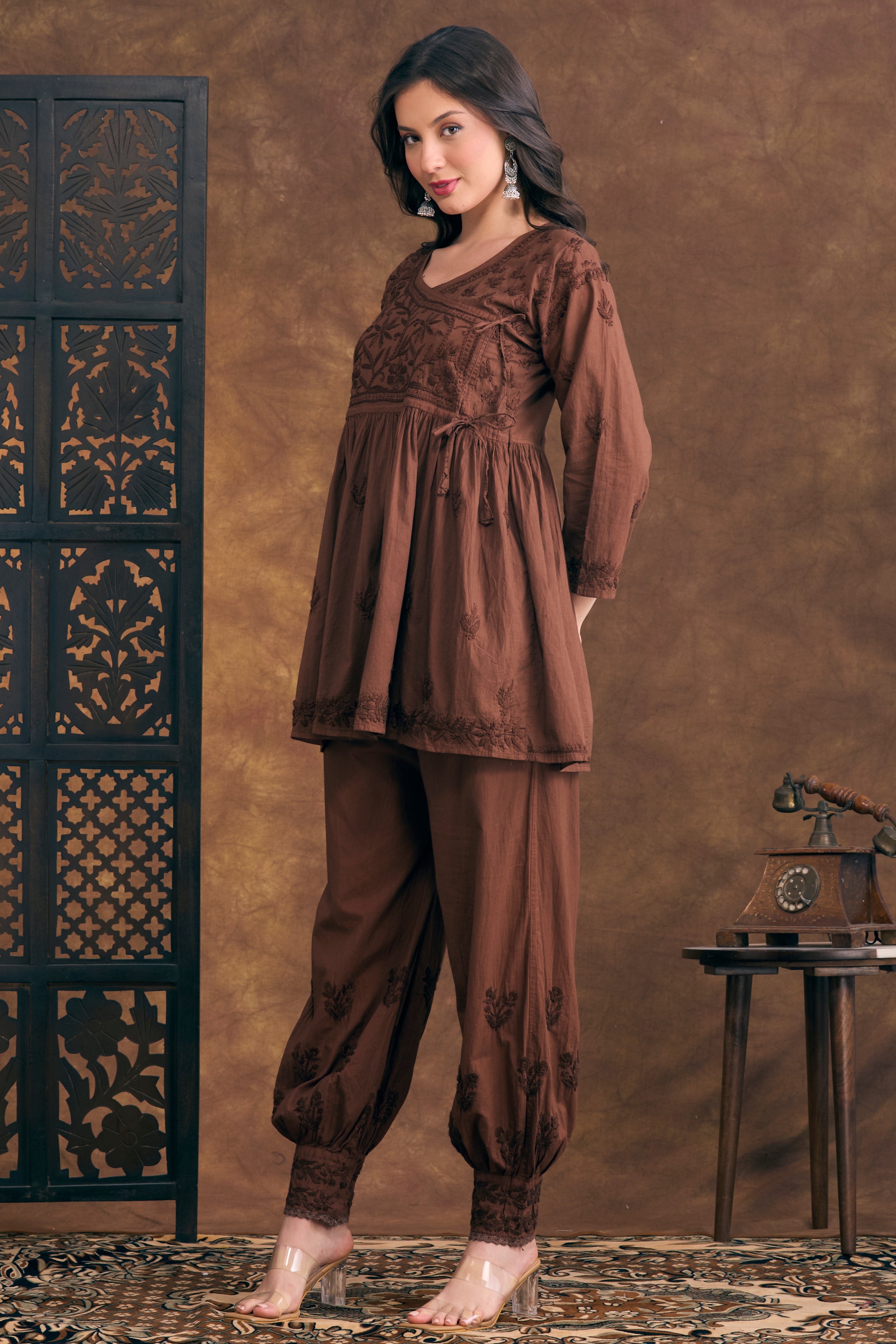 Noor Jehan Earthy Brown Chikankari Two-Piece Set