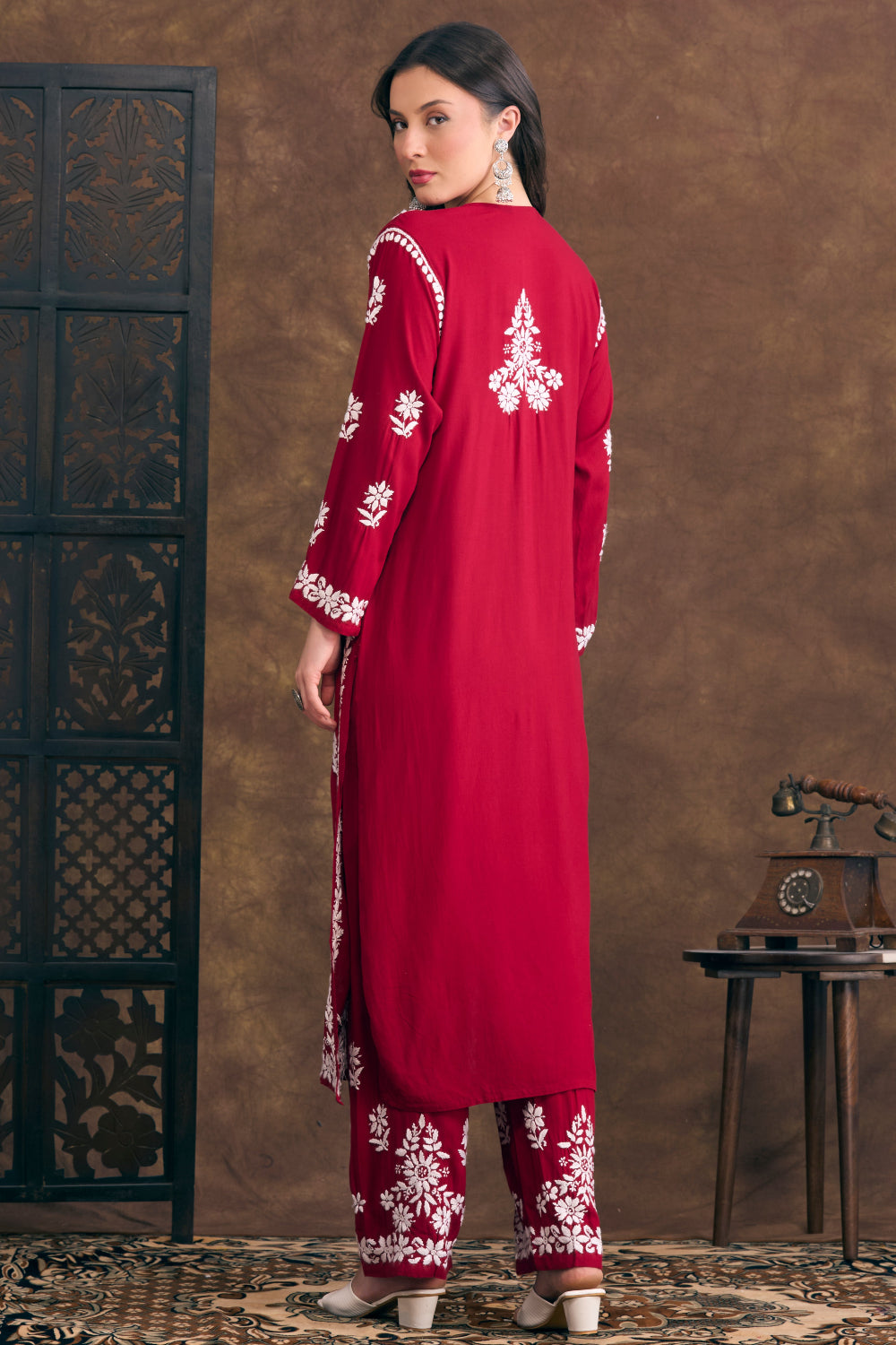 Ruby Maroon Rayon Chikankari Set