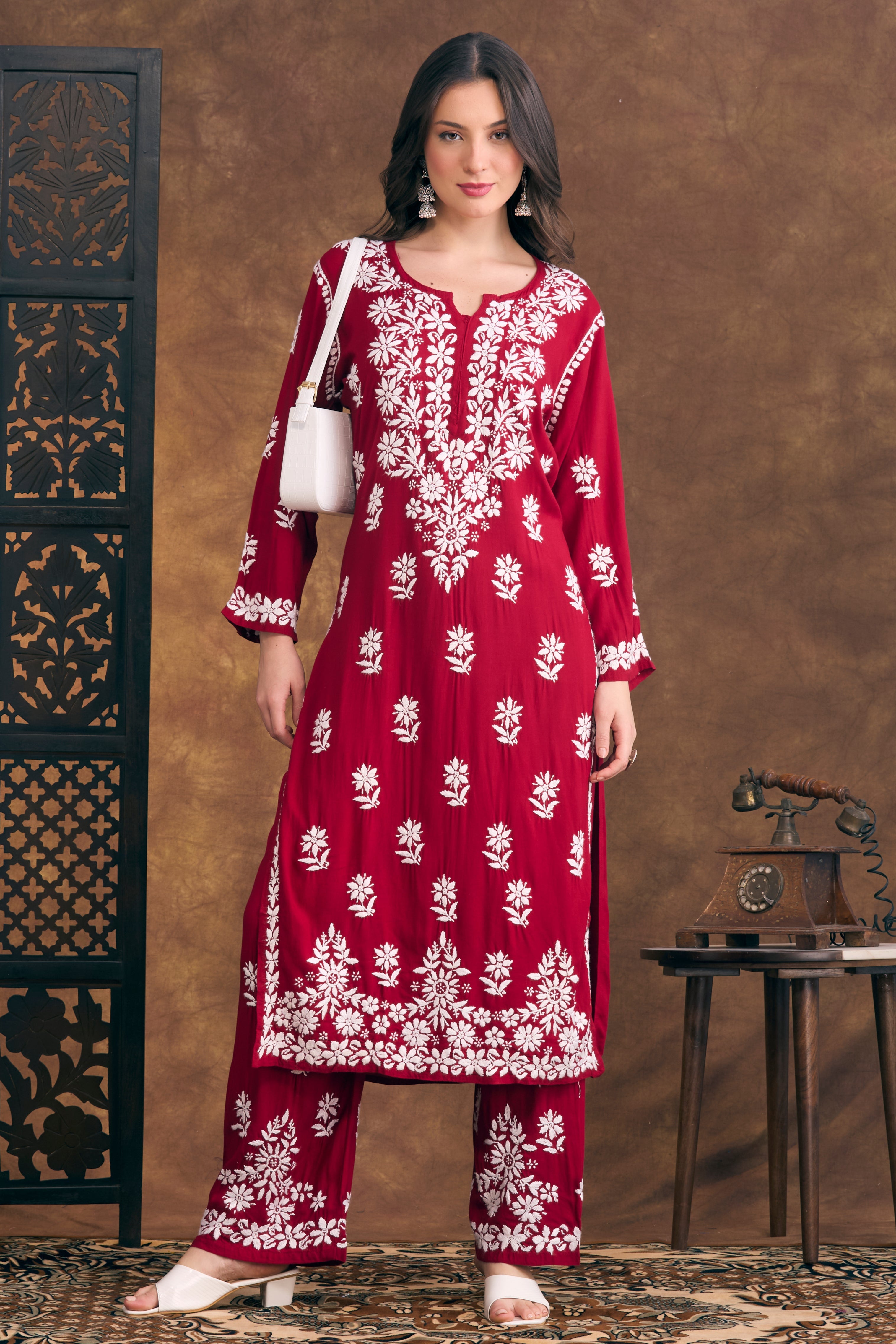 Ruby Maroon Rayon Chikankari Set