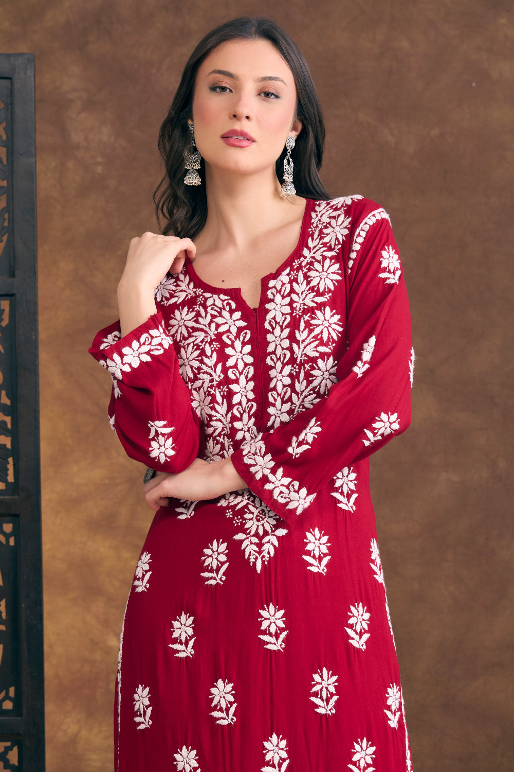 Ruby Maroon Rayon Chikankari Set