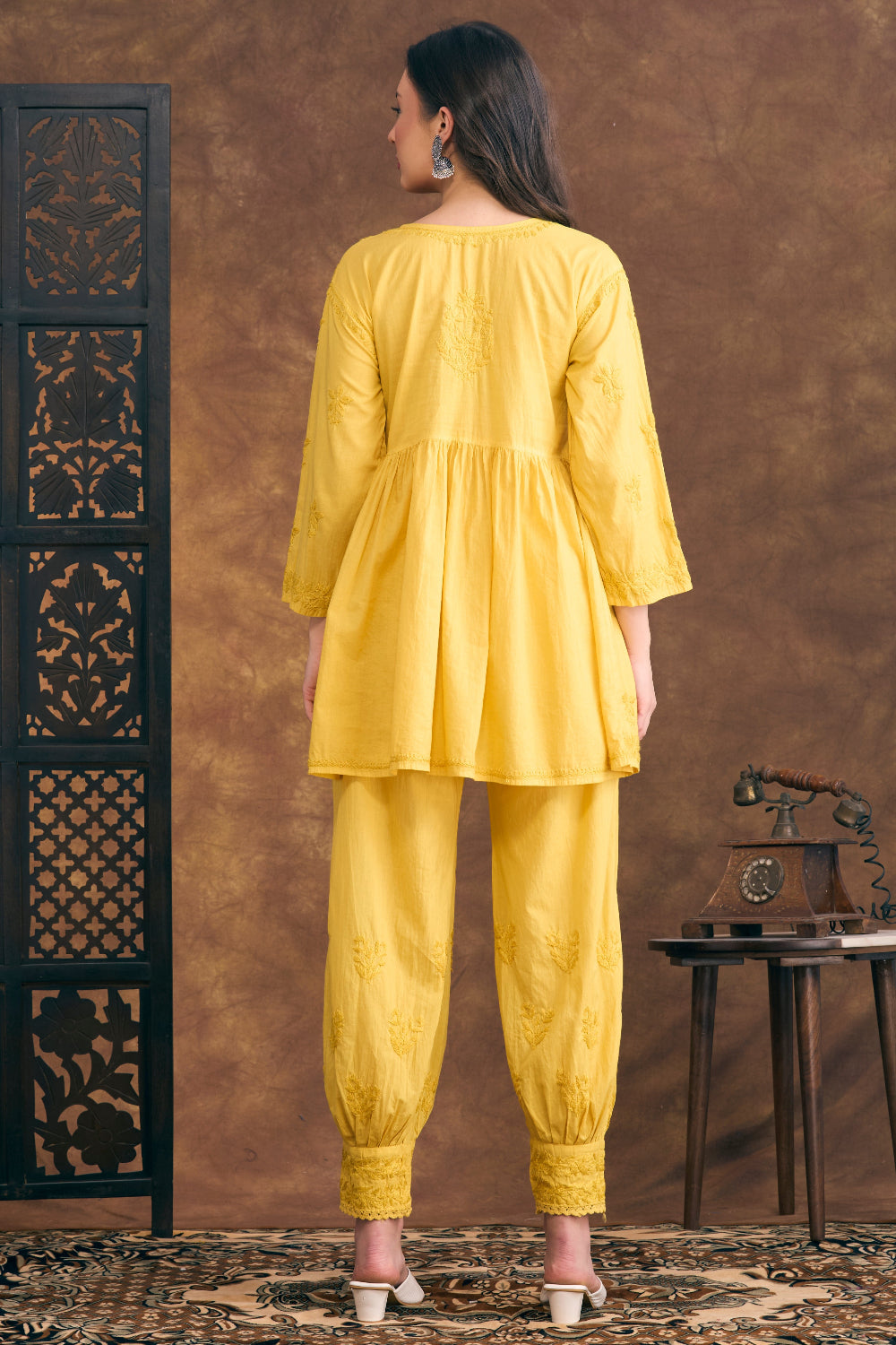 Noor Jehan Mustard Yellow Chikankari Two-Piece Set