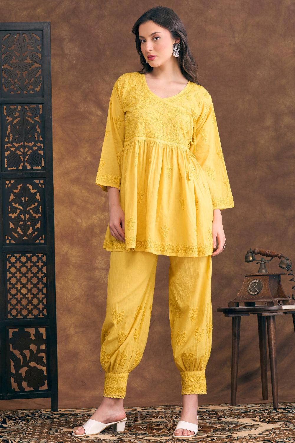 Noor Jehan Mustard Yellow Chikankari Two-Piece Set