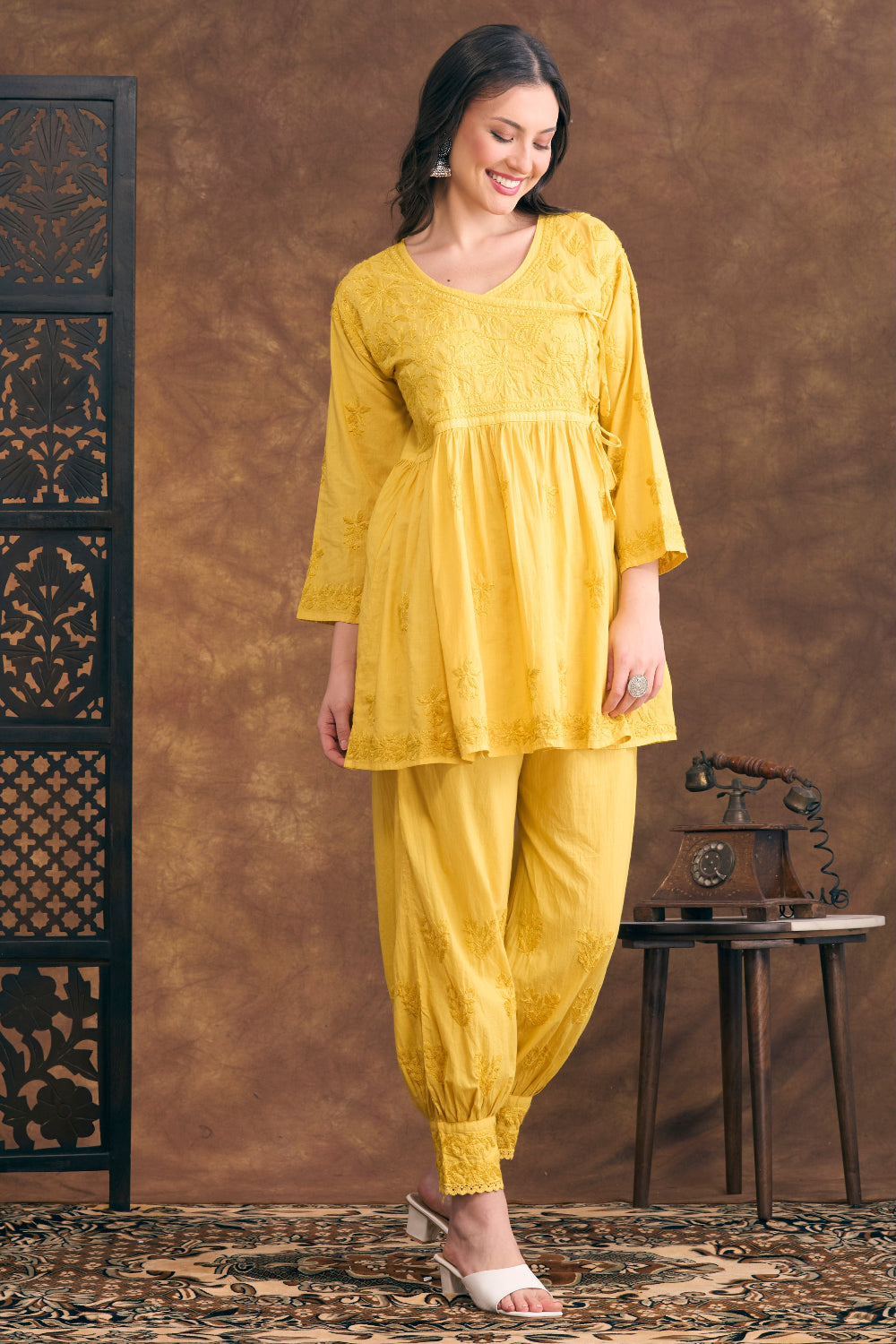 Noor Jehan Mustard Yellow Chikankari Two-Piece Set