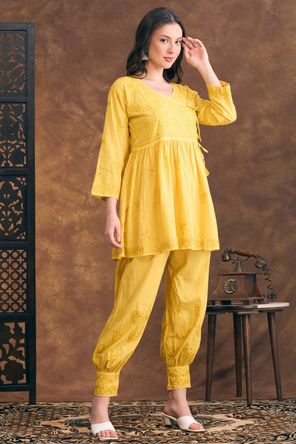 Noor Jehan Mustard Yellow Chikankari Two-Piece Set