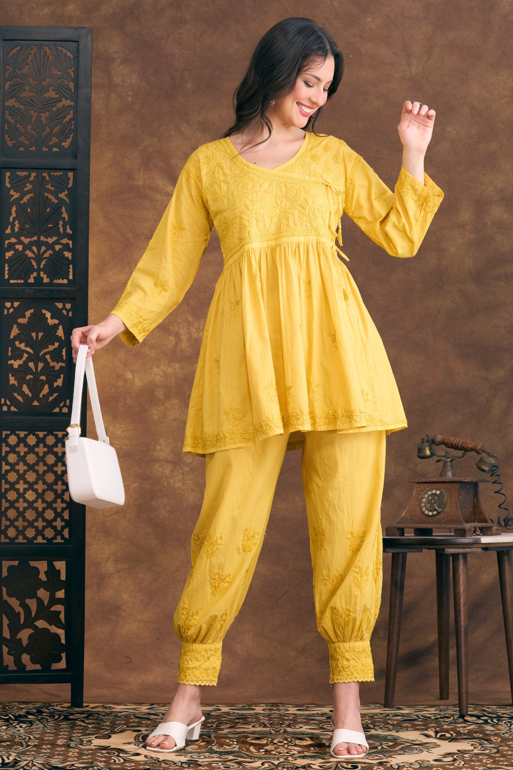 Noor Jehan Mustard Yellow Chikankari Two-Piece Set